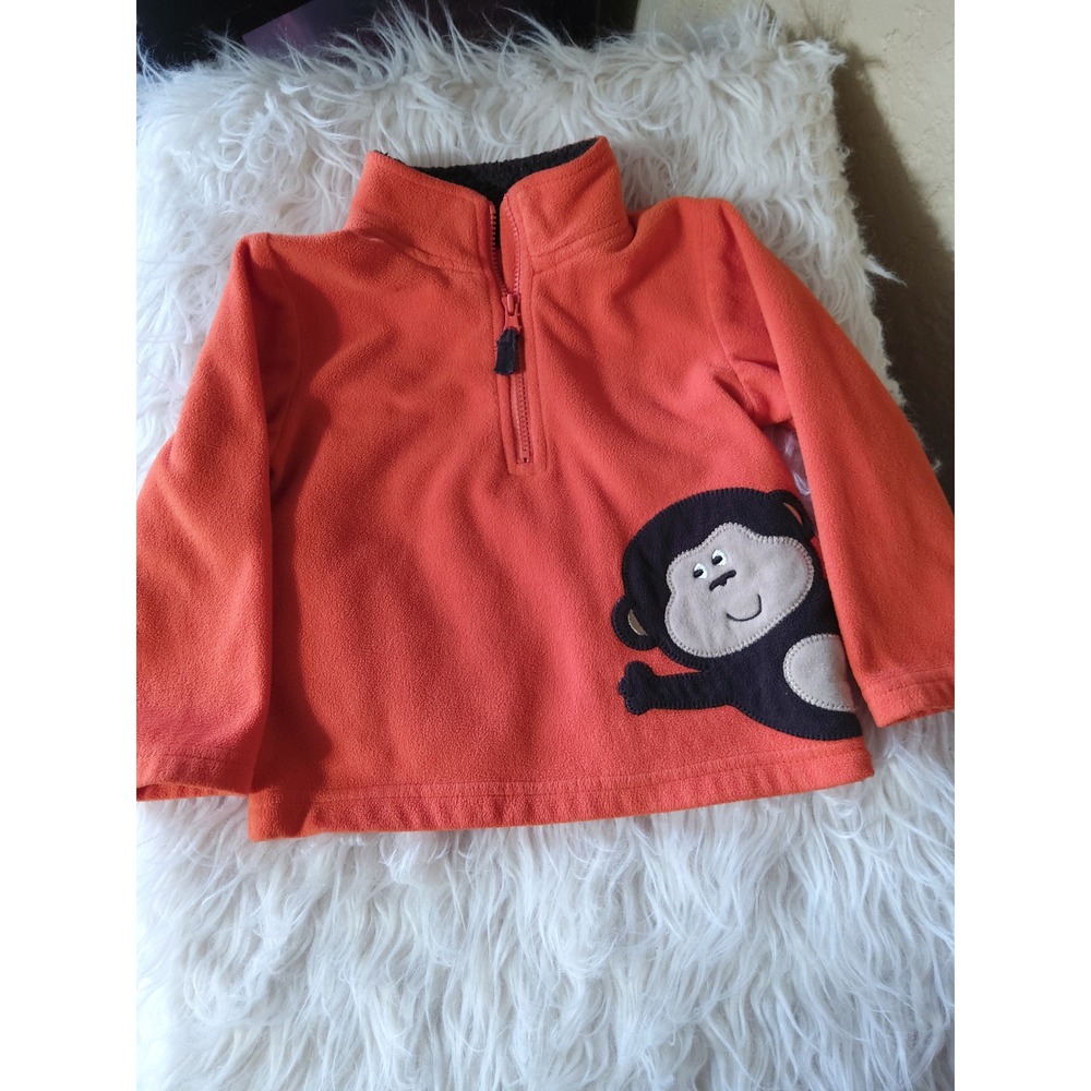 Carters Super-Fun Orange Fleece Monkey Quarter Zip Pullover 18 Months